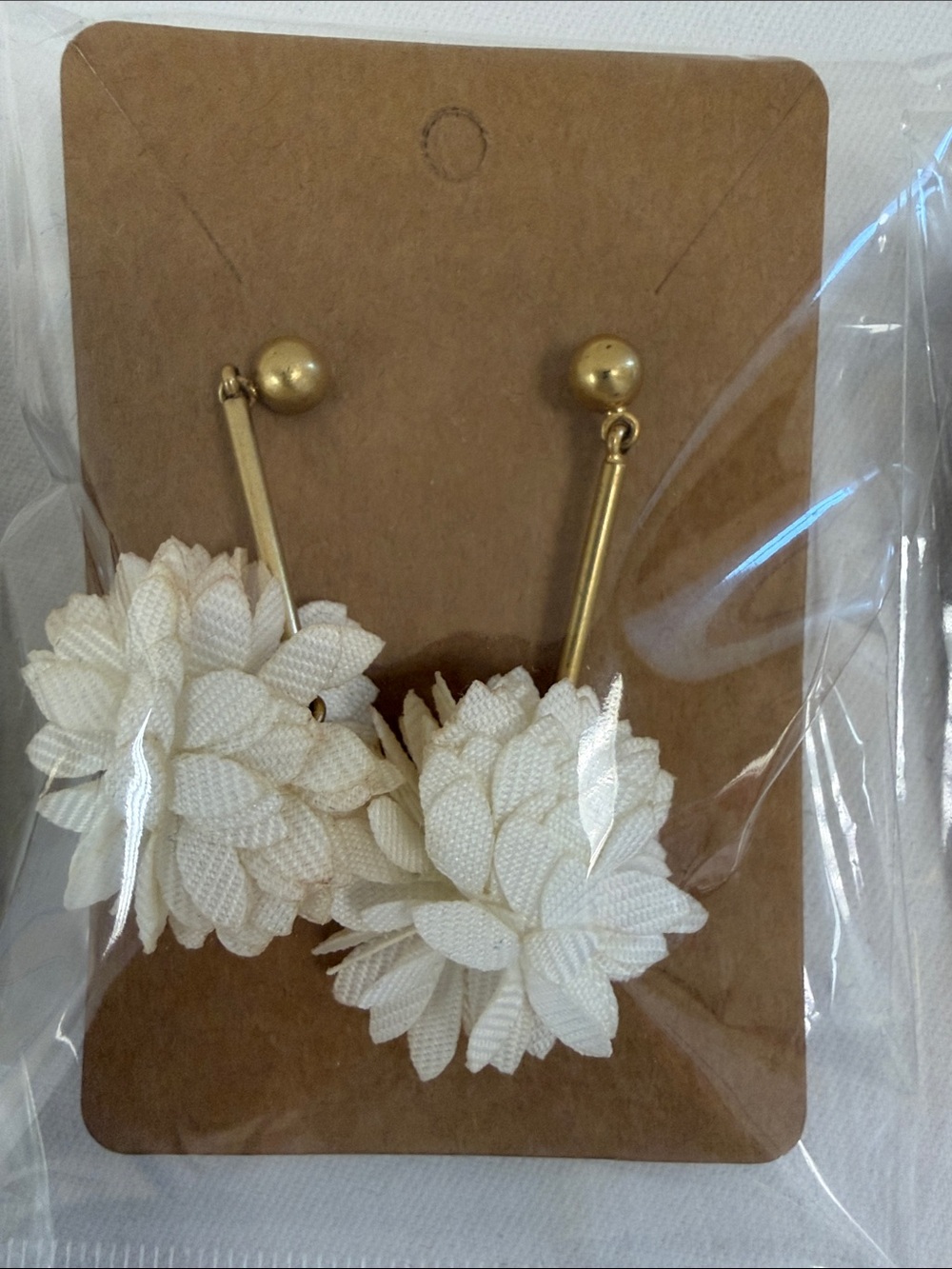 J. Crew Factory Gold-Tone Drop Earrings with Cream Fabric Flower